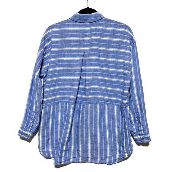 J. Jill Love Linen Button Down Shirt Long Sleeves Stiped Blue /White Size XS - Picture 9 of 11